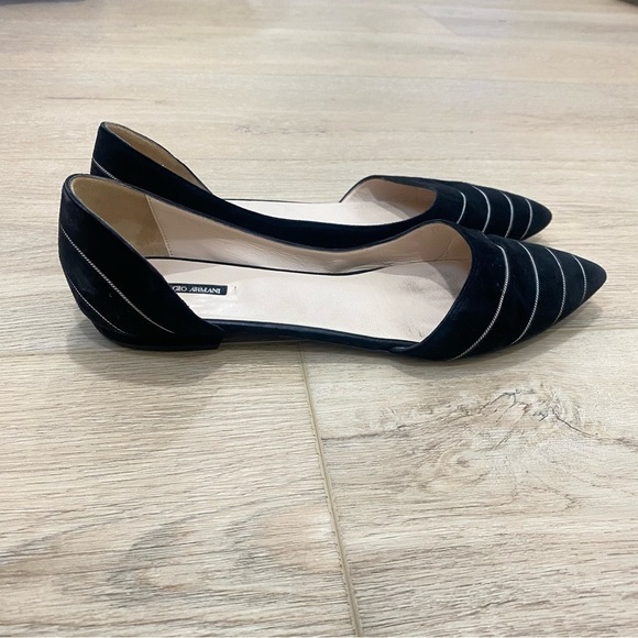 Giorgio Armani Pointed Toe Suede Flat Silver Chain Detail Sz 39 - Picture 2 of 6